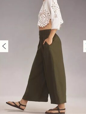 Anthropologie The Somerset Pull-On Pants: Linen Edition Green Size Medium Tall